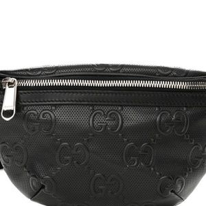 Brand New GUCCI Calfskin GG Embossed Perforated Belt Bag in Black.